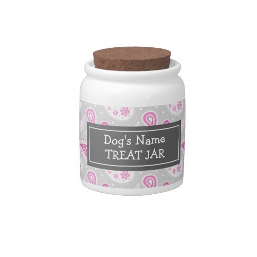 Pink Gray Paisley Pattern Dog Treat Jar