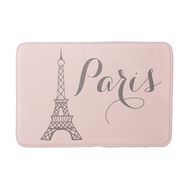 Pink Gray Paris Eiffel Tower Bath Mat (Front)
