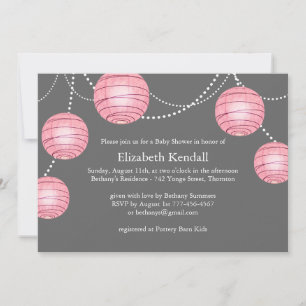 Pink & Gray Party Lantern Baby Shower Invitation
