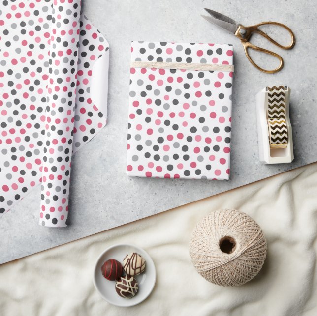 Pink Gray Pattern Polka Dots Wrapping Paper (Crafts)