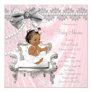 Pink Gray Pearl Chair Ethnic Girl Baby Shower Card