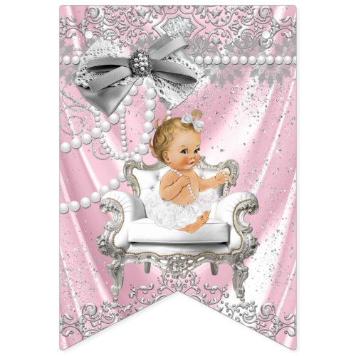 Pink Gray Pearl Chair Girly Baby Shower Bunting Flags