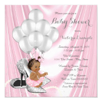 Pink Gray Pearl High Heel Ethnic Baby Shower Card