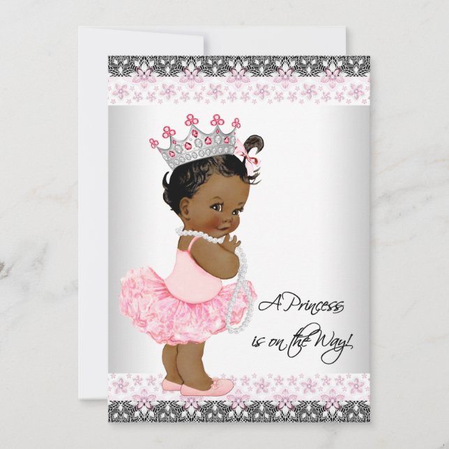 Pink Gray Pearls Lace Ethnic Baby Girl Shower Invitation (Front)