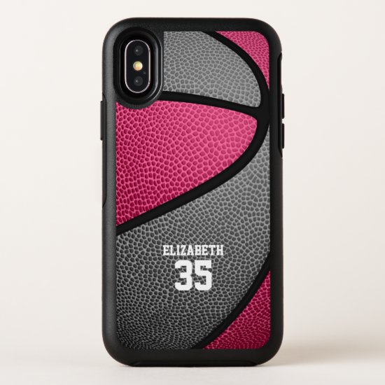 pink gray personalized girls basketball OtterBox symmetry iPhone XS case