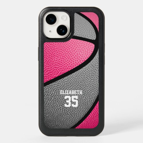 pink gray personalized girls basketball OtterBox iPhone 14 case