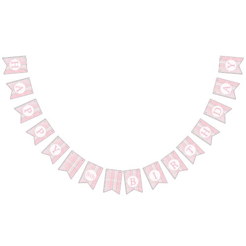 Pink Gray Plaid birthday Bunting Flags