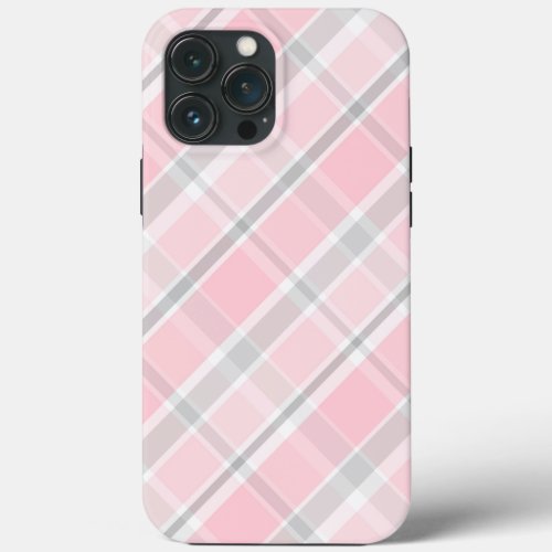 Pink Gray Plaid iPhone 13 Pro Max Case