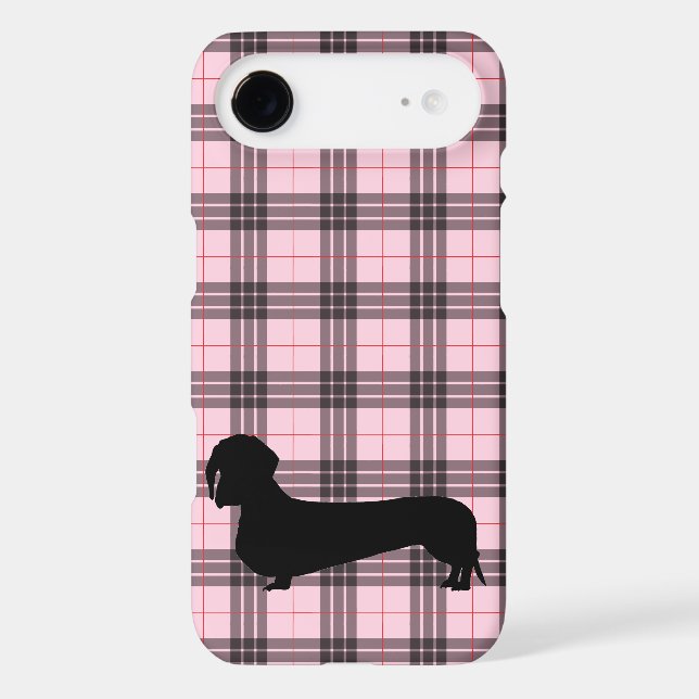 Pink Gray Plaid Dachshund Pattern Preppy Case-Mate iPhone Case (Back)