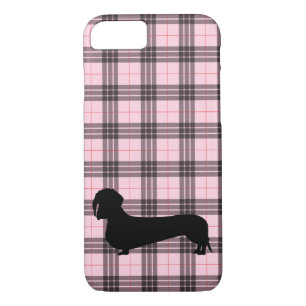 Pink Gray Plaid Dachshund Pattern Preppy iPhone 8/7 Case