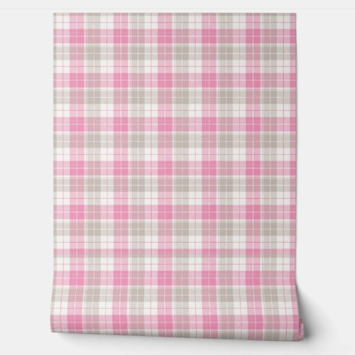 Pink Gray Plaid Modern and Vintage Style Wallpaper Wallpaper