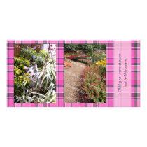 Pink Gray Plaid Tartan 2 Photo Card