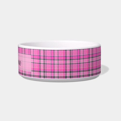 Pink Gray Plaid Tartan Bowl