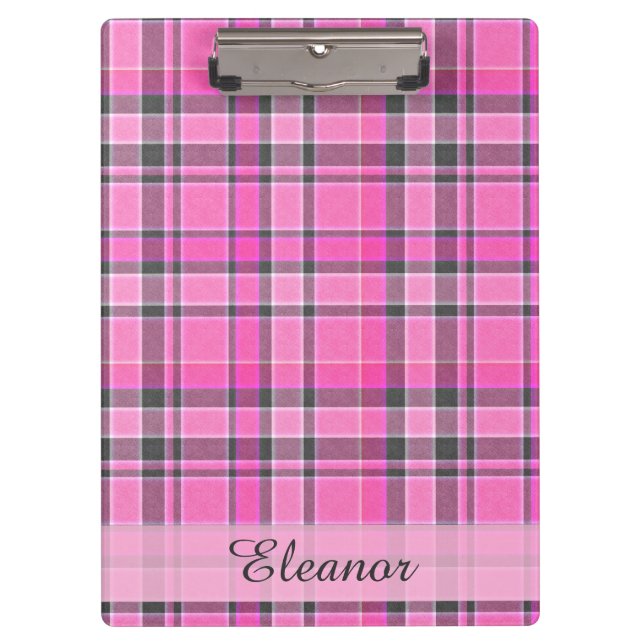 Pink Gray Plaid Tartan Clipboard (Front)