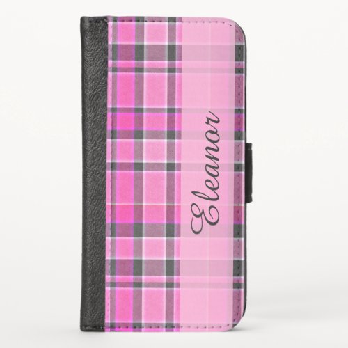 Pink Gray Plaid Tartan iPhone X Wallet Case