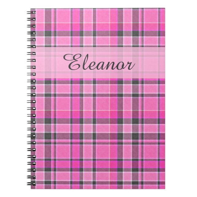 Pink Gray Plaid Tartan Notebook (Front)