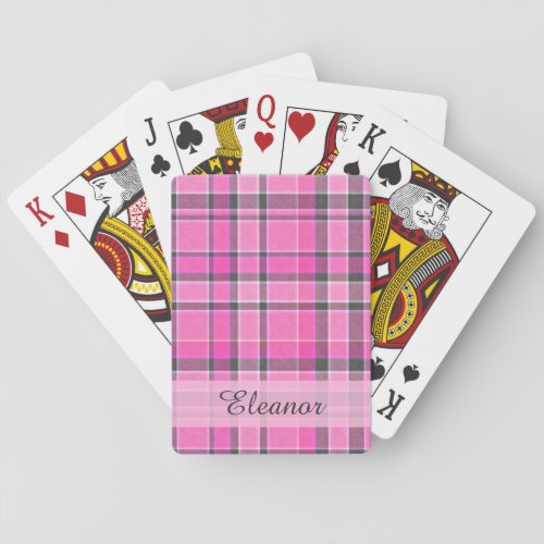 Pink Gray Plaid Tartan Poker Cards