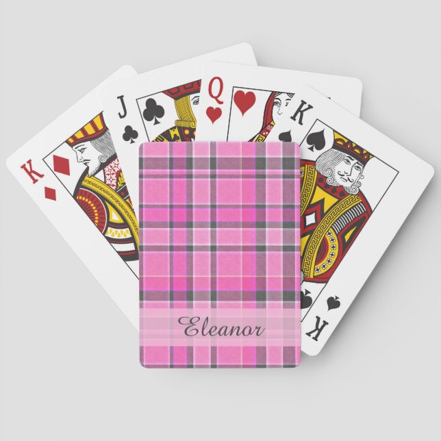 Pink Gray Plaid Tartan Poker Cards (Back)