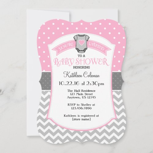 Pink Gray Polka Dot Chevron Baby Shower Invite