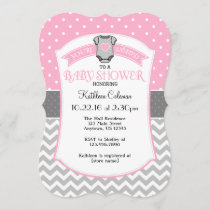 Pink Gray Polka Dot Chevron Baby Shower Invite