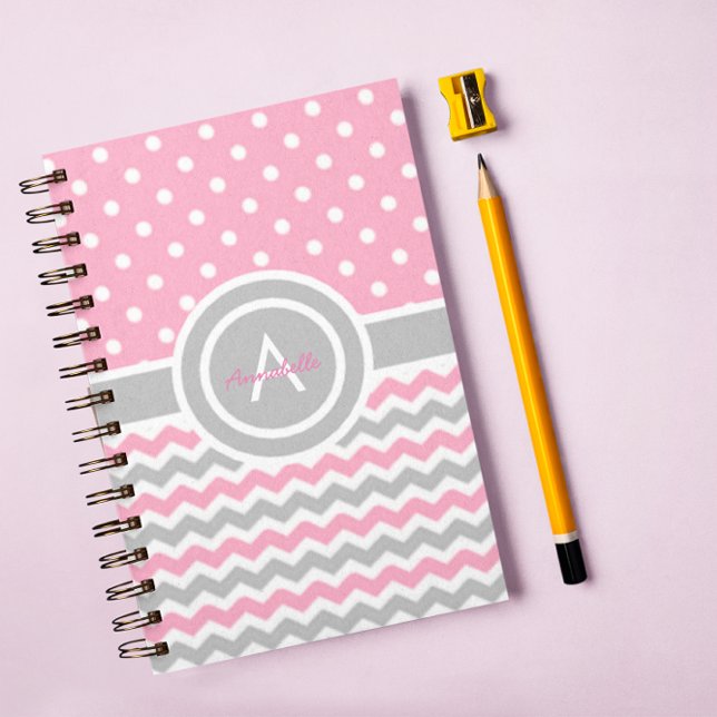 Pink Gray Polka Dot Chevron Notebook (Creator Uploaded)