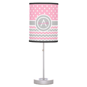 Pink Gray Polka Dot Chevron Table Lamp