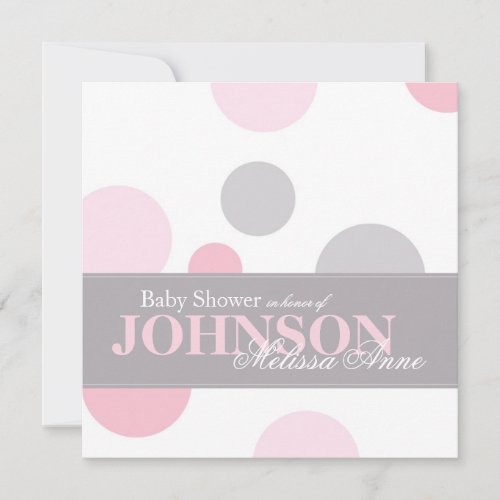 Pink Grey Polka Dots Baby Shower Invitation Card
