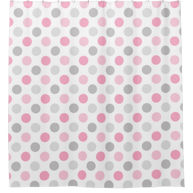 Pink Gray Polka Dots Shower Curtain (Front)
