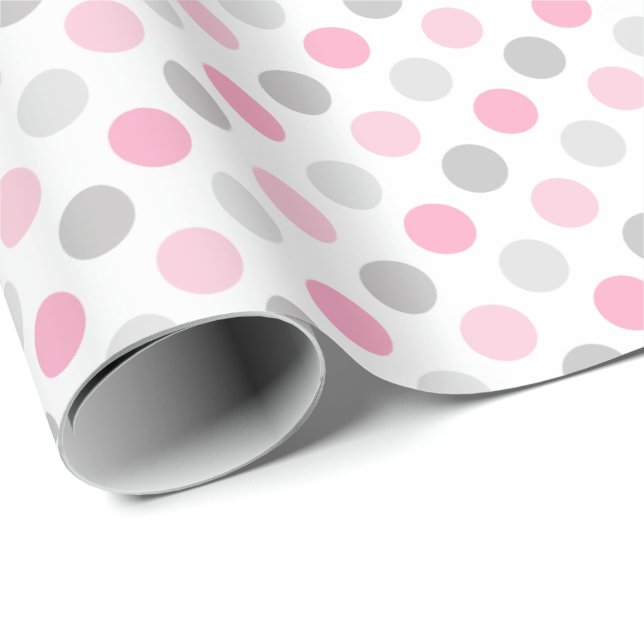 Pink Gray Polka Dots Wrapping Paper (Roll Corner)