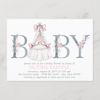Pink Gray Princess Baby Shower Invitations by The_Vintage_Boutique at Zazzle