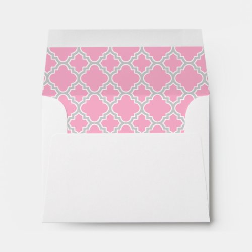 Pink Gray Quatrefoil Pattern Lined Envelope
