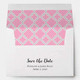 Pink Gray Quatrefoil Save The Date Envelope