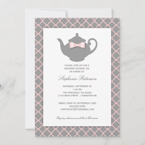 Pink + Gray Quatrefoil Wedding Tea Invitation