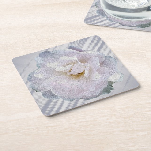 Pink gray rose square paper coaster (Angled)