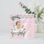 Pink Gray Satin Pearl Chair Baby Shower Invitation (Standing Front)