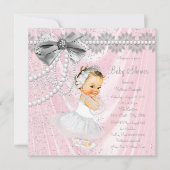 Pink Gray Satin Pearl Little Lady Baby Shower Invitation (Front)