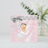 Pink Gray Satin Pearl Little Lady Baby Shower Invitation (Standing Front)