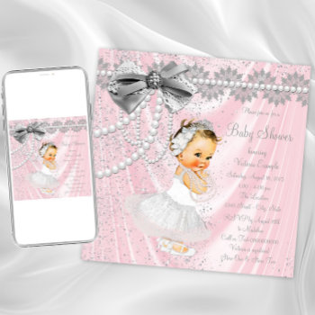 Pink Gray Satin Pearl Little Lady Baby Shower Invitation by The_Vintage_Boutique at Zazzle