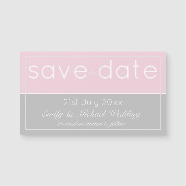 Pink Gray Save The Date Magnetic Wedding (Front)