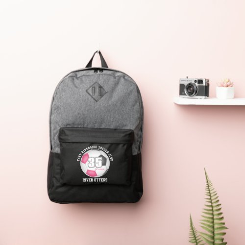 pink gray soccer ball athlete name number port authority backpack