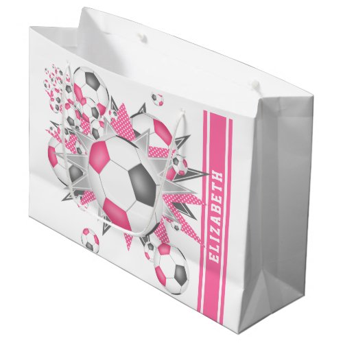 Pink gray soccer ball blowout personalized large gift bag