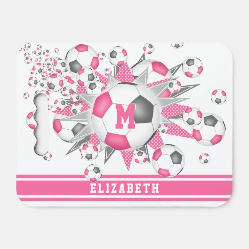 Pink gray soccer ball blowout personalized  seat cushion