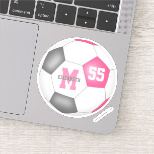 Pink gray soccer ball girls personalized sticker