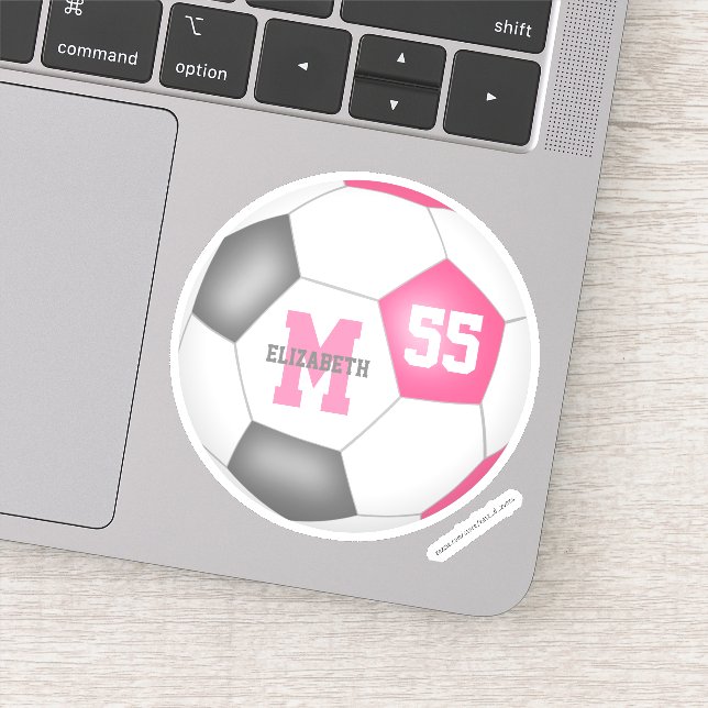 Pink gray soccer ball girls personalized  sticker (Detail)