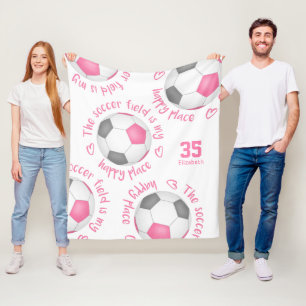 pink gray soccer field my happy place sports decor fleece blanket
