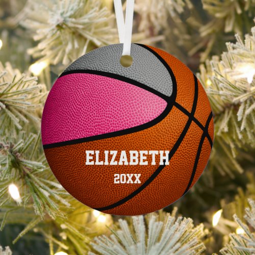 pink gray sports girls commemorative basketball metal ornament