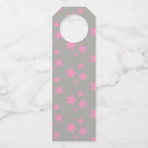 Pink Gray Stars Modern design Bottle Hanger Tag