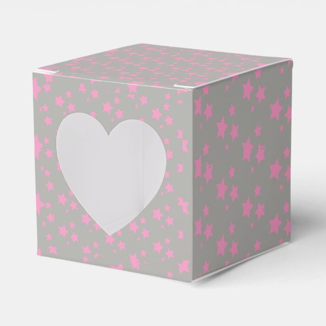Pink Gray Stars Modern design Favor Boxes (Front Side)