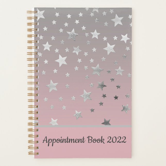 Pink Gray Stars Ombre Stylish Chic Modern  Planner (Front)