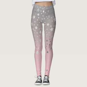 Pink Gray Stars Ombre Stylish Chic Modern Trendy Leggings
